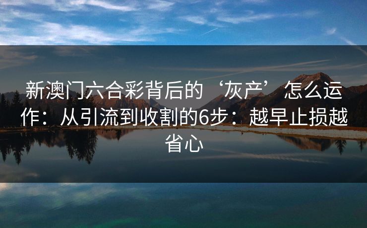 新澳门六合彩背后的‘灰产’怎么运作：从引流到收割的6步：越早止损越省心